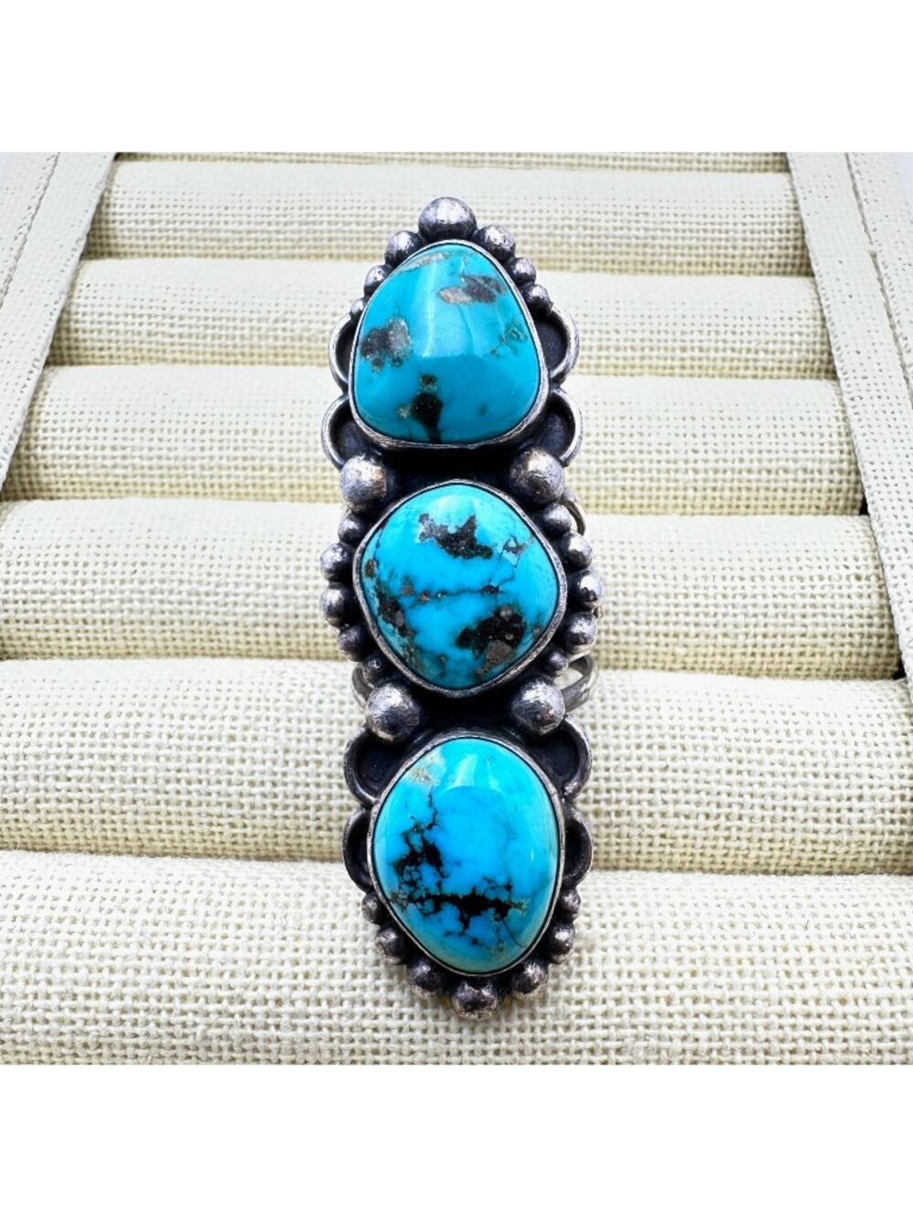 Vintage Native American KB Blue Turquoise Sterling Silver Ring Size 8 Mens Women